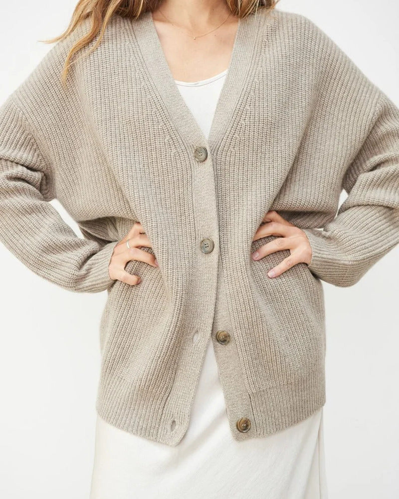 Oversized V-neck button knit cardigan for women