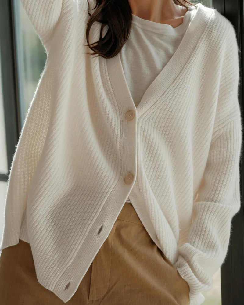 Oversized V-neck button knit cardigan for women