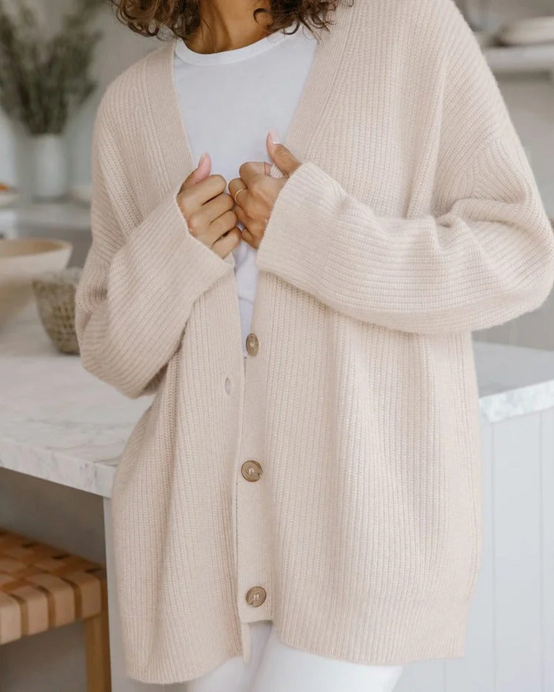 Oversized V-neck button knit cardigan for women