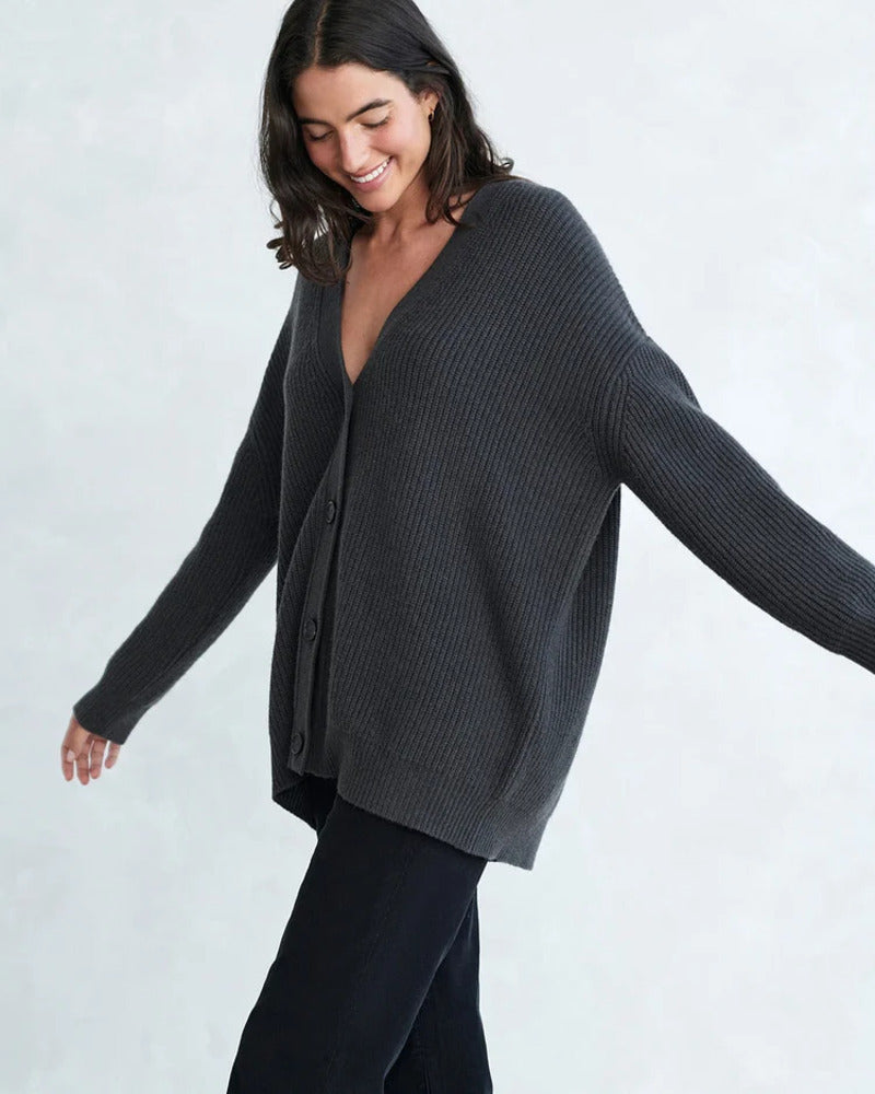 Oversized V-neck button knit cardigan for women