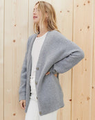 Oversized V-neck button knit cardigan for women