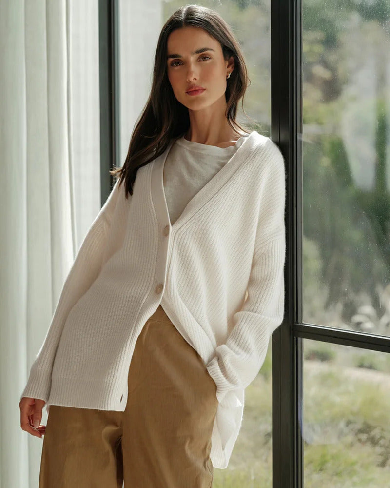 Oversized V-neck button knit cardigan for women