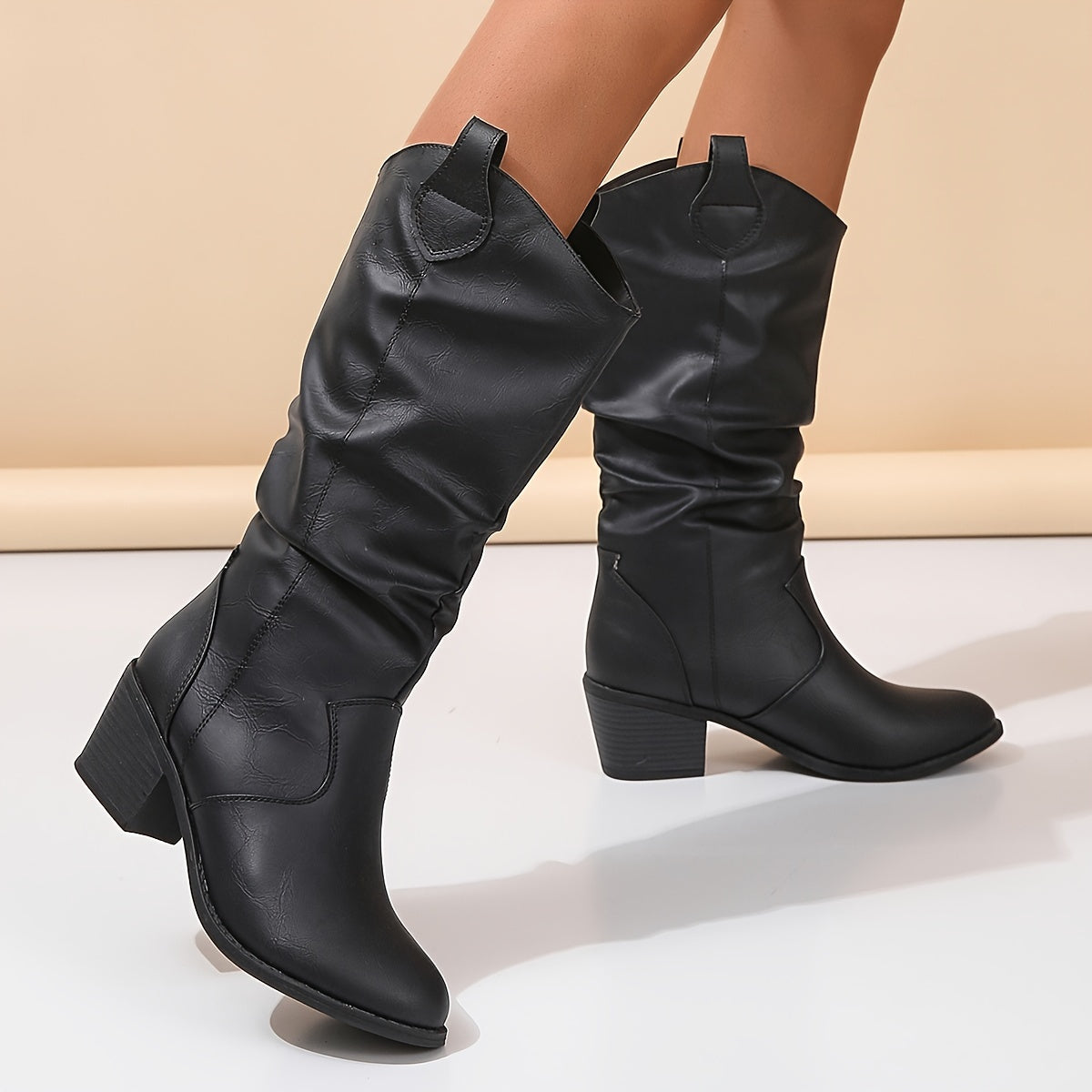 Slouchy wide calf western cowboy boots for women