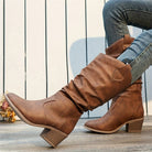 Slouchy wide calf western cowboy boots for women