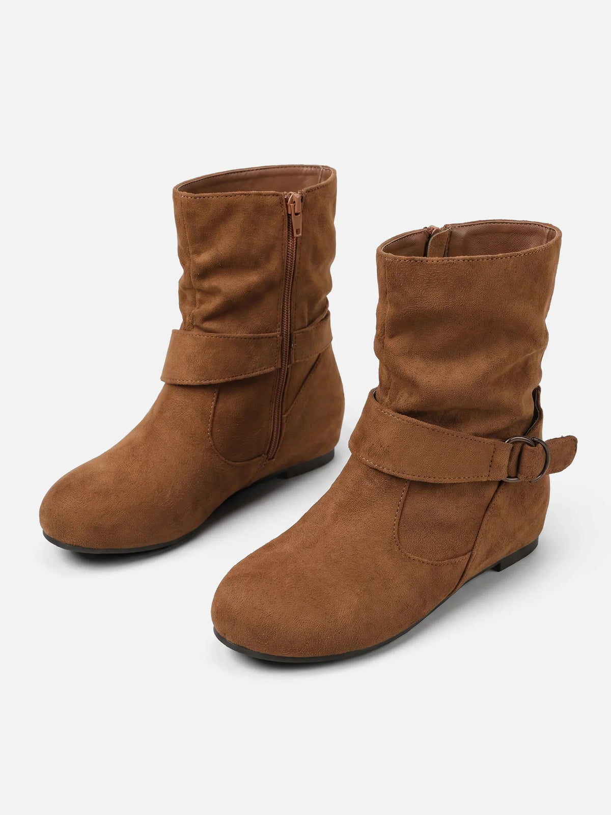 Suede-look buckle mid-calf slouch boots for women