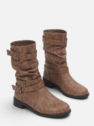 Triple buckle mid-calf slouch boots for women