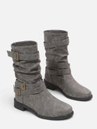 Triple buckle mid-calf slouch boots for women