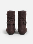 Suede-look buckle mid-calf slouch boots for women