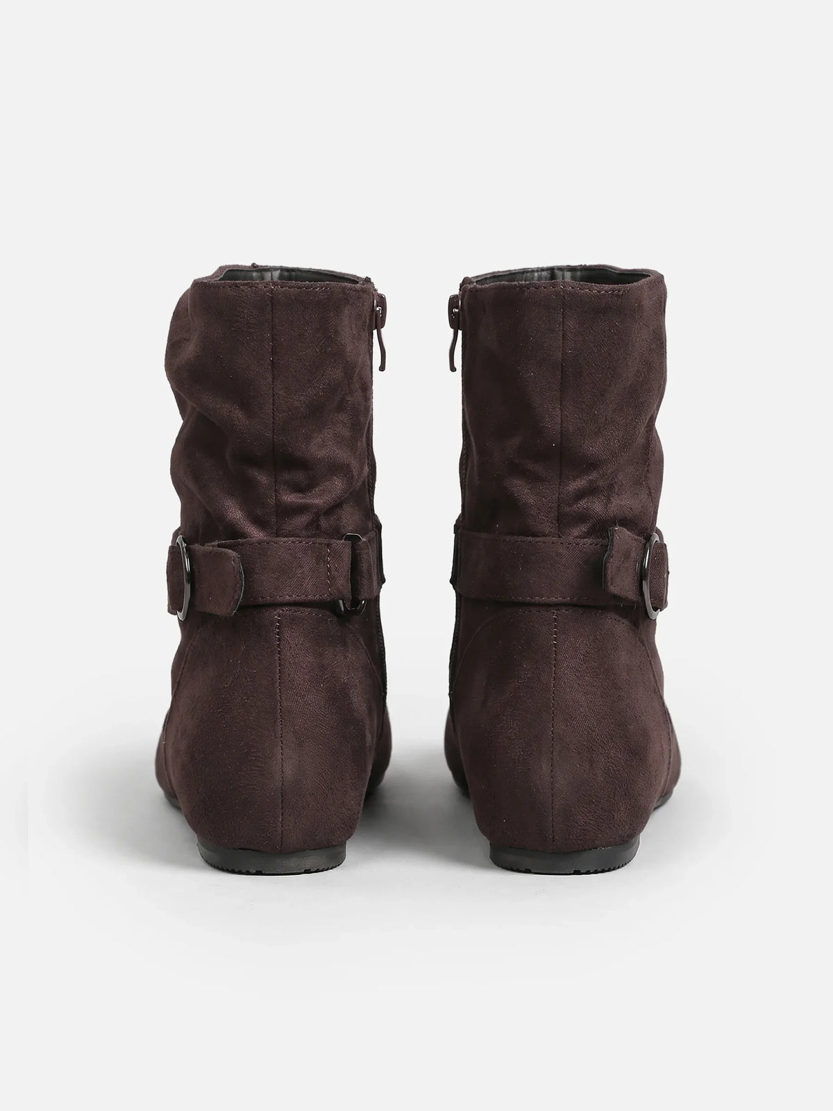 Suede-look buckle mid-calf slouch boots for women