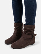 Suede-look buckle mid-calf slouch boots for women