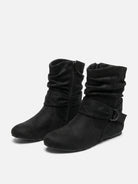 Suede-look buckle mid-calf slouch boots for women