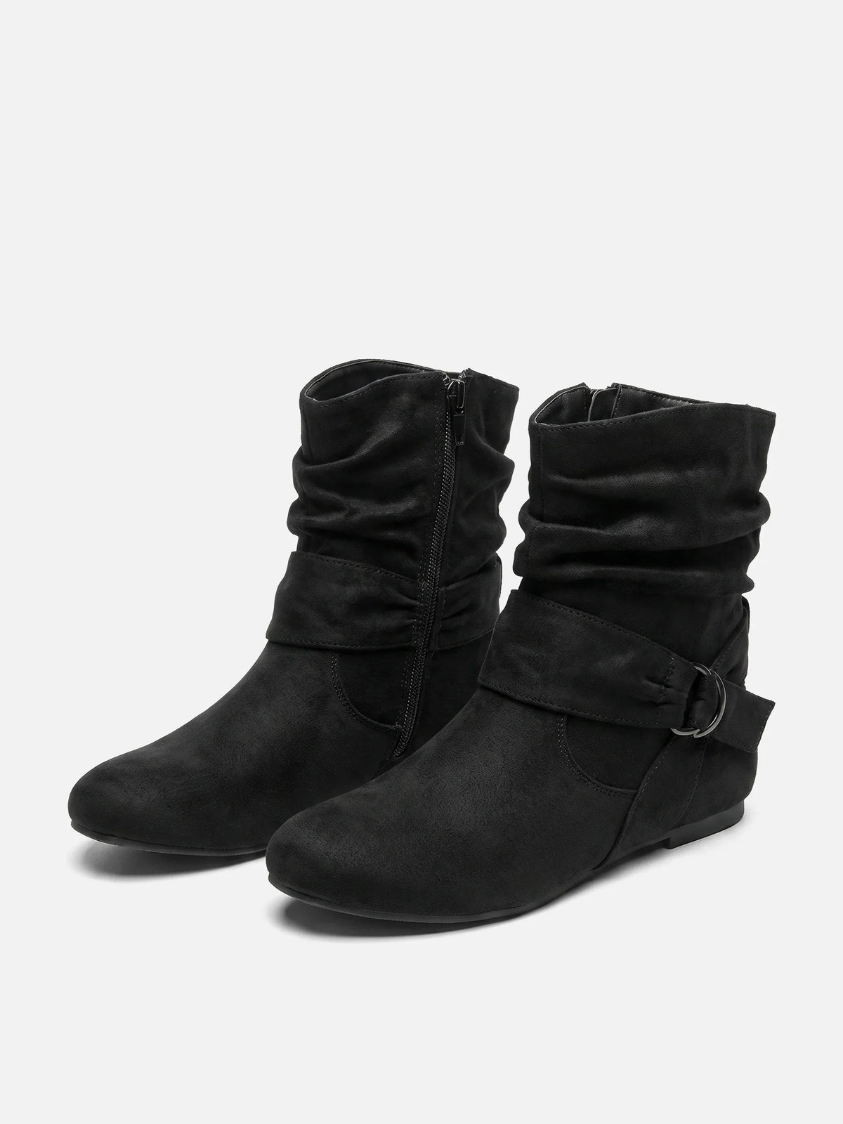 Suede-look buckle mid-calf slouch boots for women