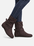 Suede-look buckle mid-calf slouch boots for women