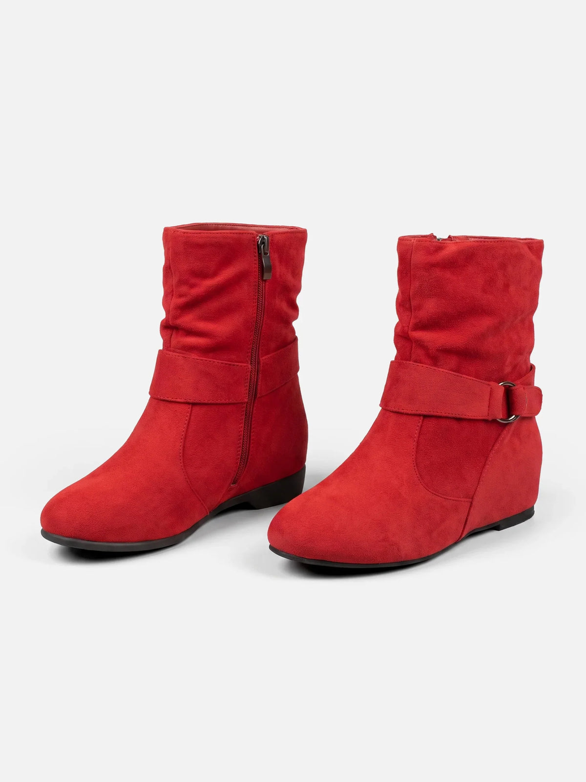 Suede-look buckle mid-calf slouch boots for women