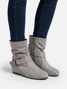 Suede-look buckle mid-calf slouch boots for women