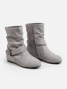 Suede-look buckle mid-calf slouch boots for women
