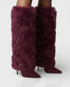 Faux fur knee-high boots in red or black for women
