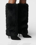 Faux fur knee-high boots in red or black for women