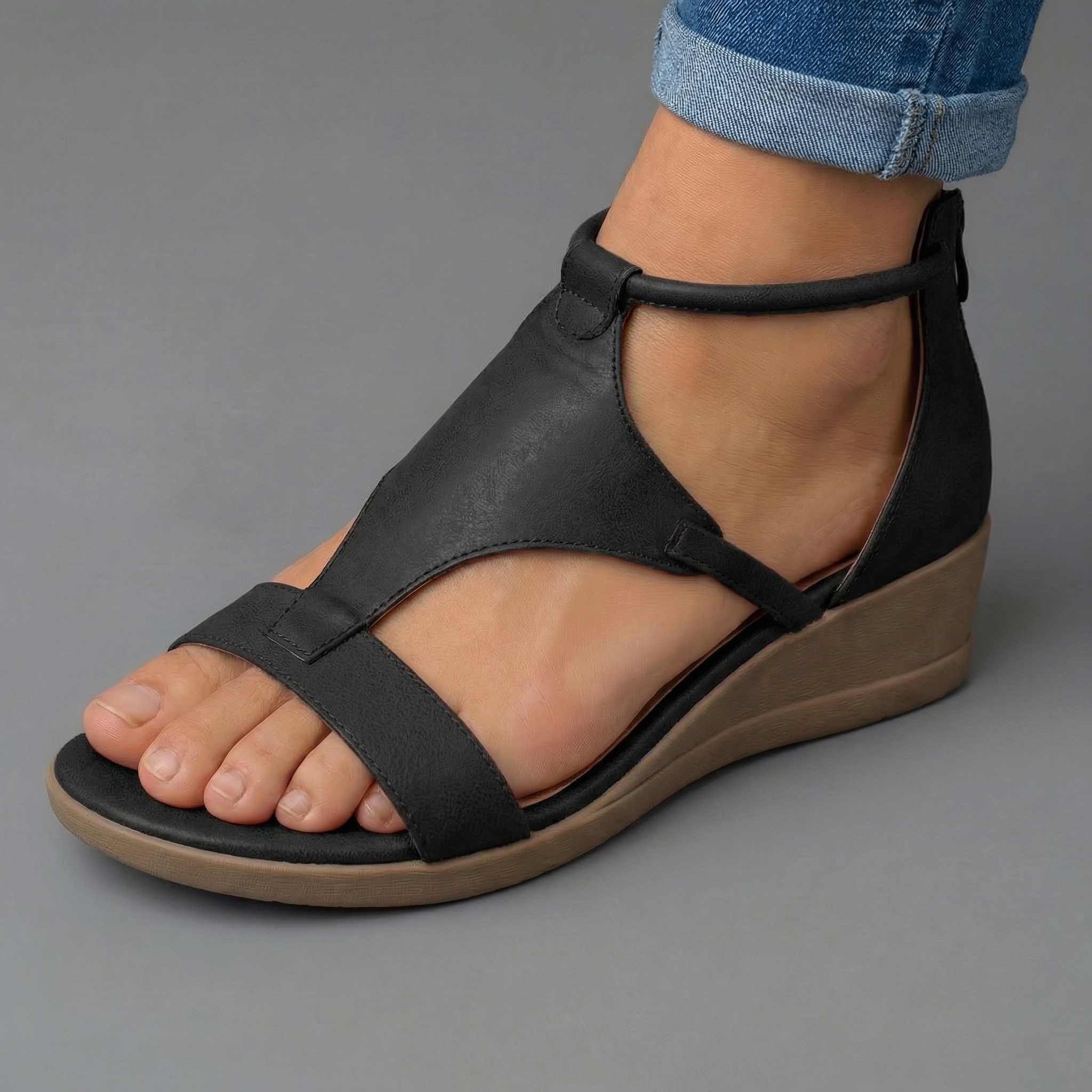 Sandalias Mujer Correas Ajustables Plantilla Ergonómica Suela Blanda Tonos Oscuros Cuatro Colores