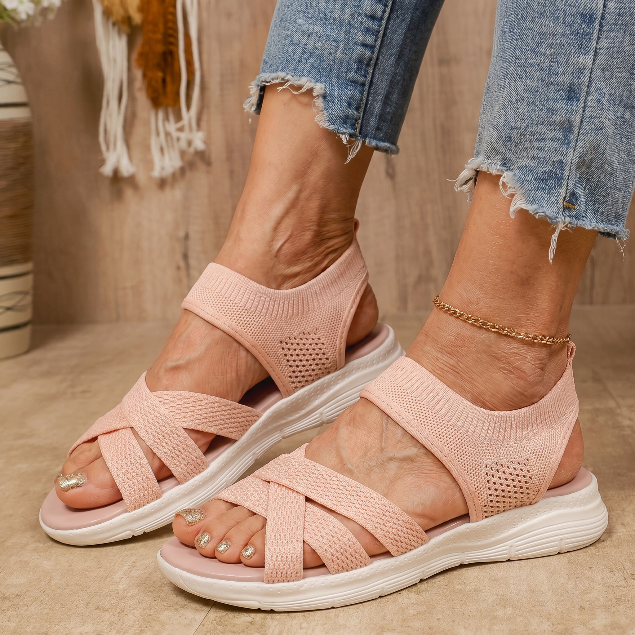 Sandalias Mujer Punta Ancha Slip On sin Cordones Suela Flexible Livianas Caminar Casual Seis Colores