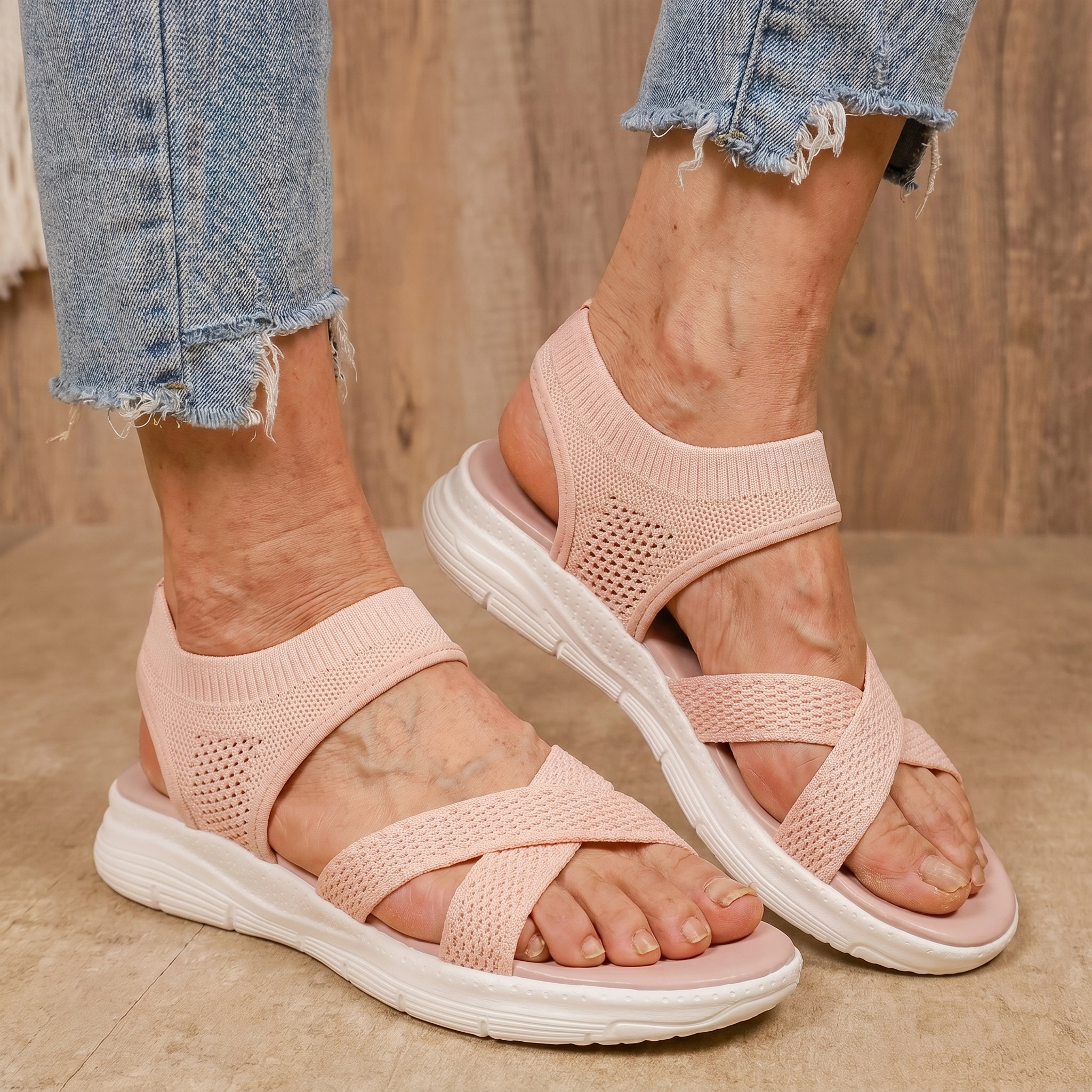 Sandalias Mujer Punta Ancha Slip On sin Cordones Suela Flexible Livianas Caminar Casual Seis Colores