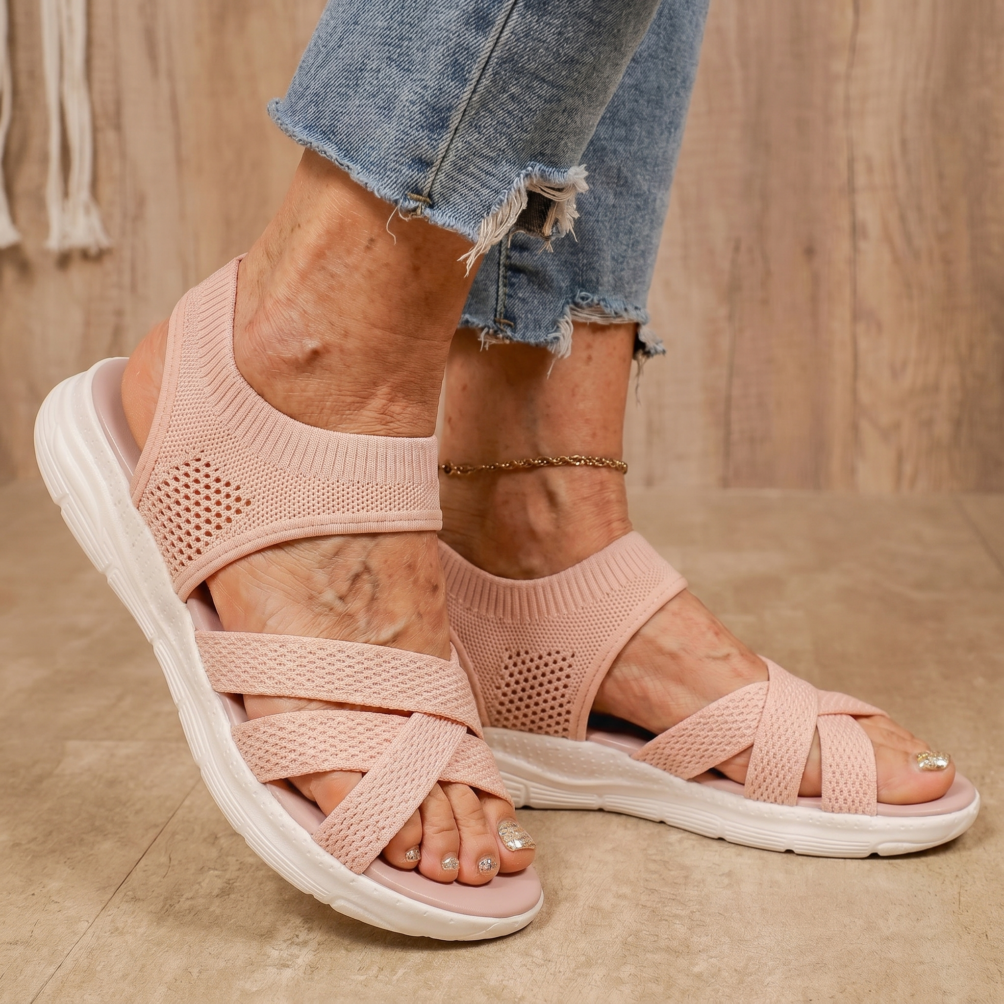 Sandalias Mujer Punta Ancha Slip On sin Cordones Suela Flexible Livianas Caminar Casual Seis Colores