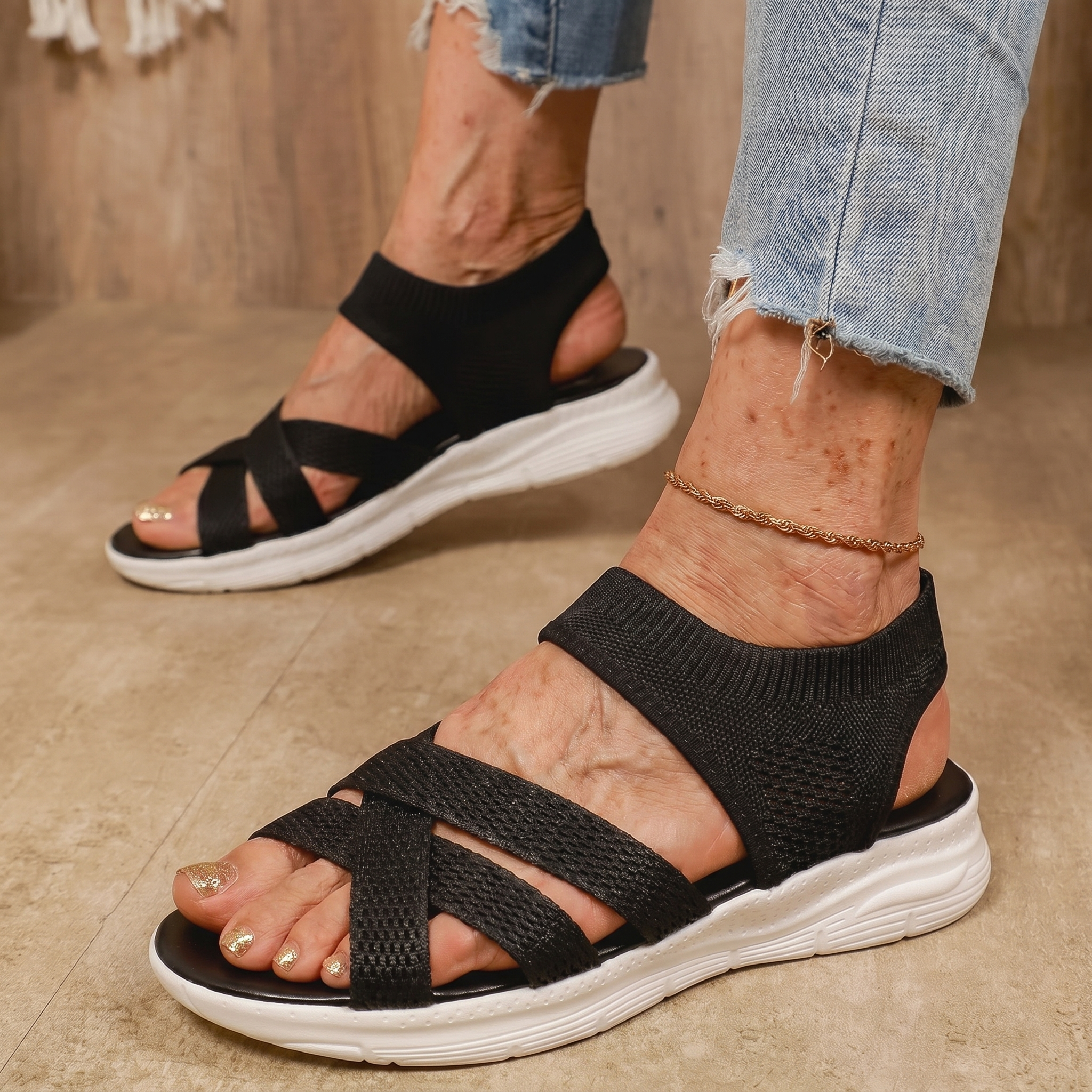 Sandalias Mujer Punta Ancha Slip On sin Cordones Suela Flexible Livianas Caminar Casual Seis Colores