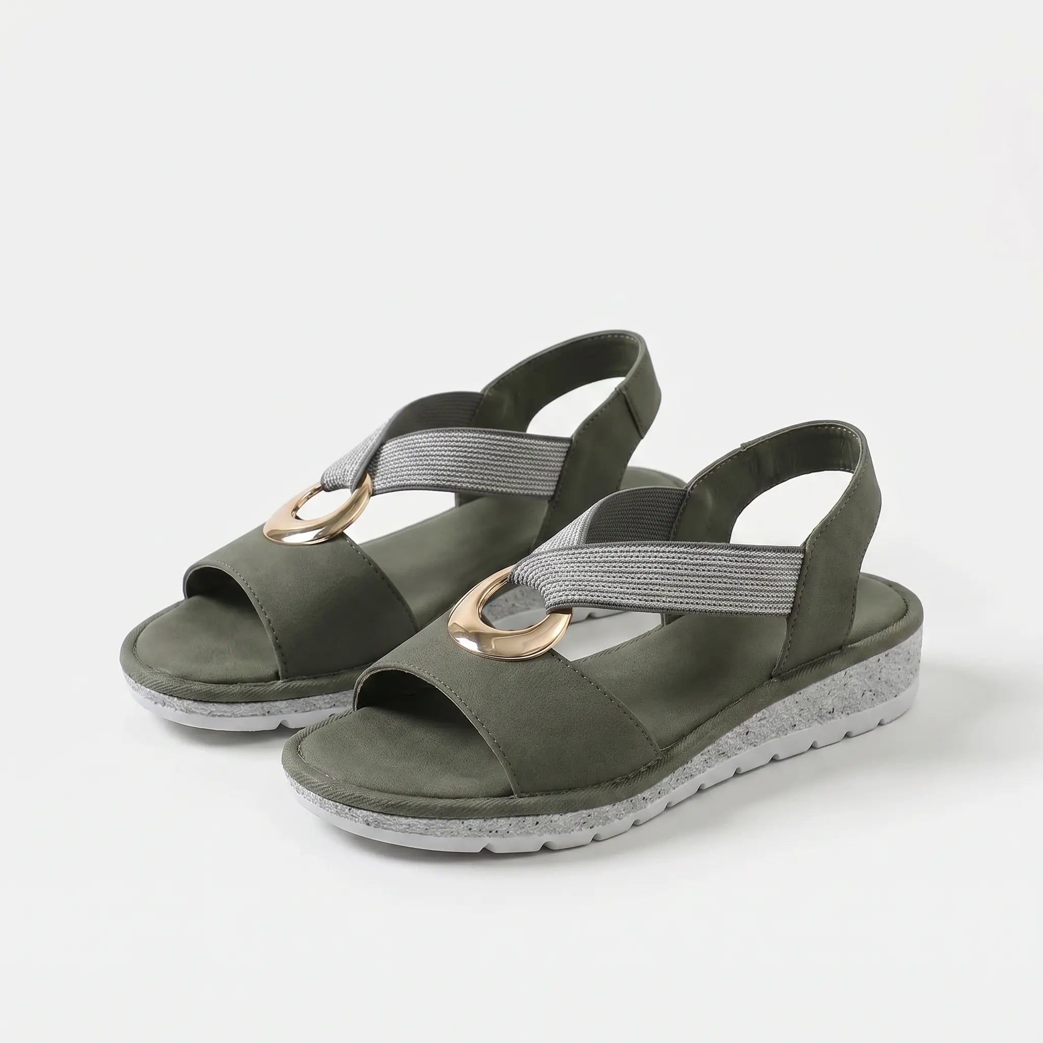 Sandalias Mujer Tiras Trenzadas Elásticas Anillo Dorado Cuero Suela Antideslizante Cuatro Colores