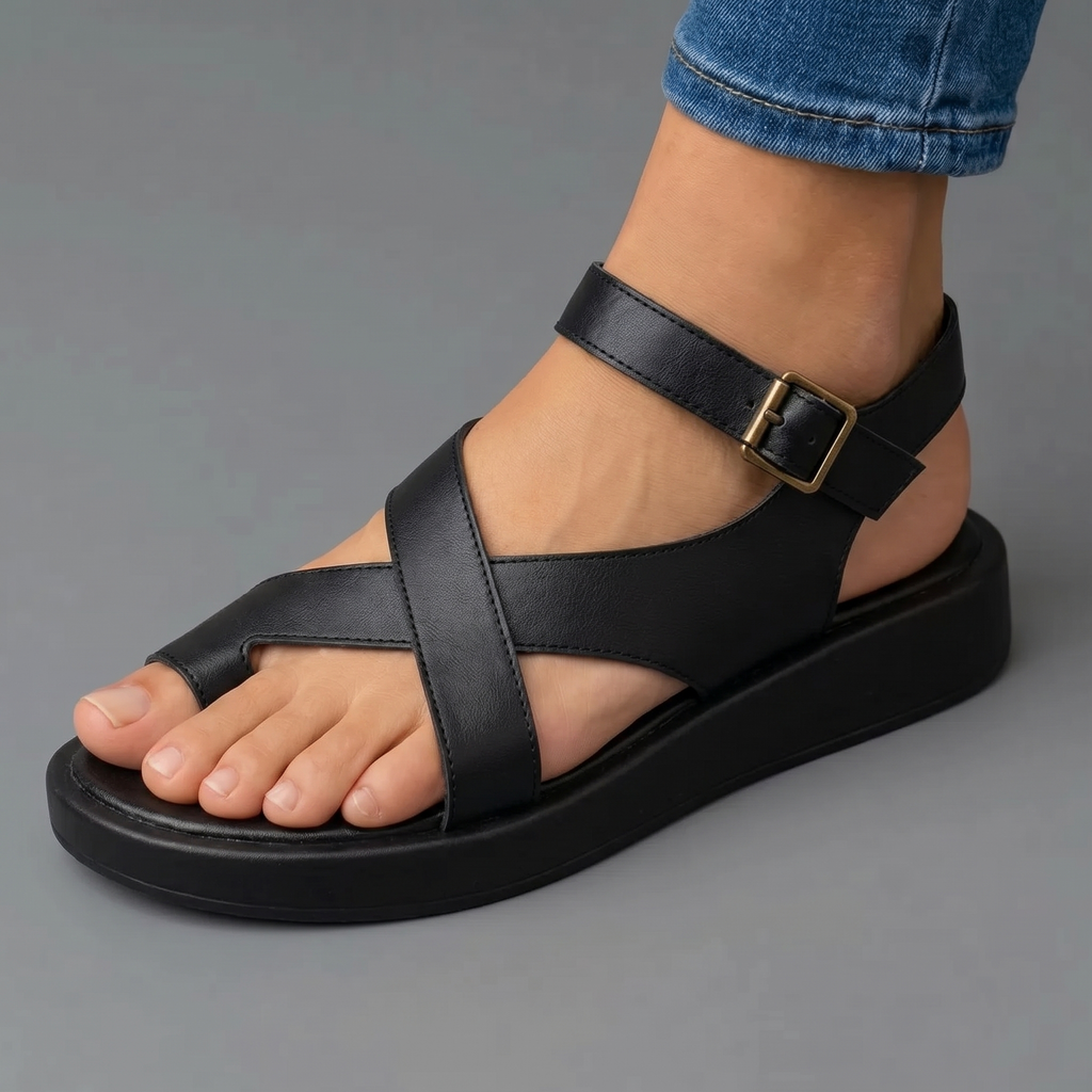 Sandalias Mujer Cuero Sintético Suela de Goma Antideslizante Acolchadas Caminar Casual Cinco Colores