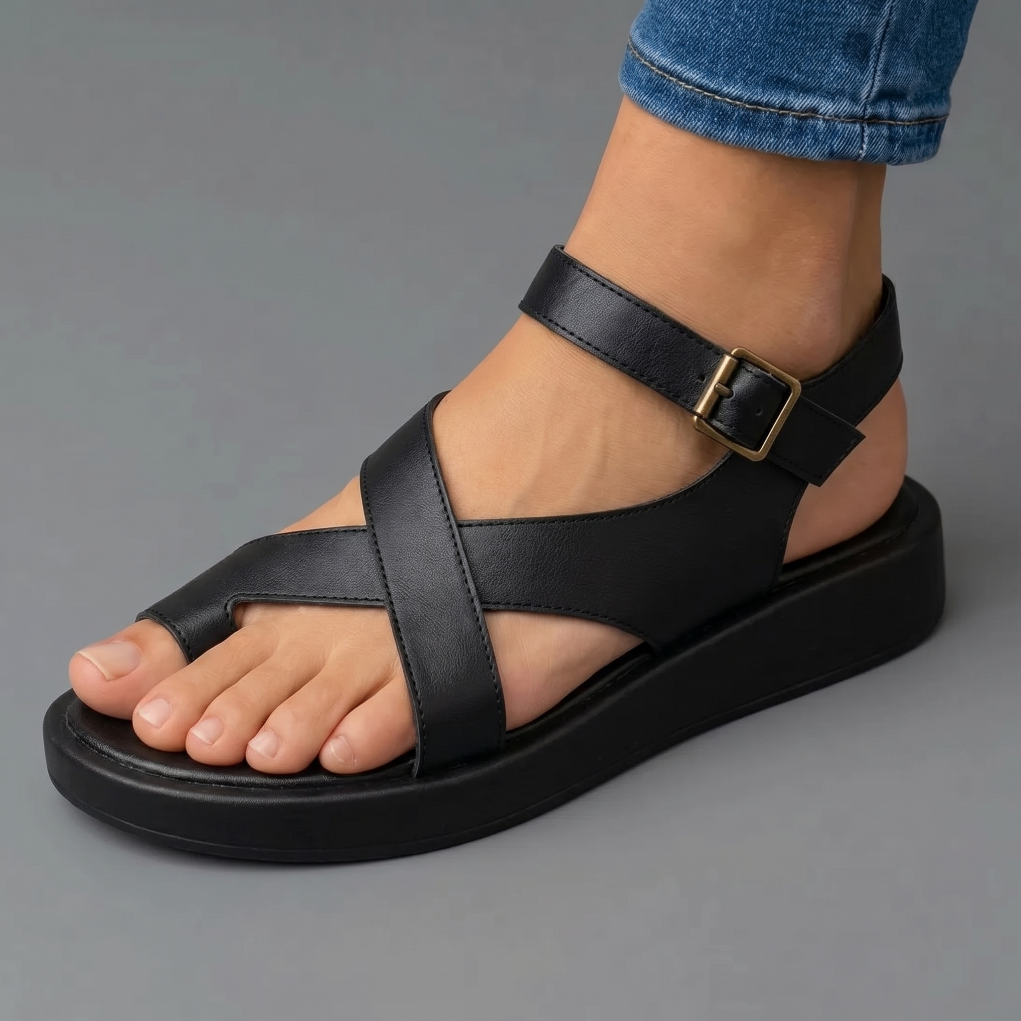Sandalias Mujer Cuero Sintético Suela de Goma Antideslizante Acolchadas Caminar Casual Cinco Colores