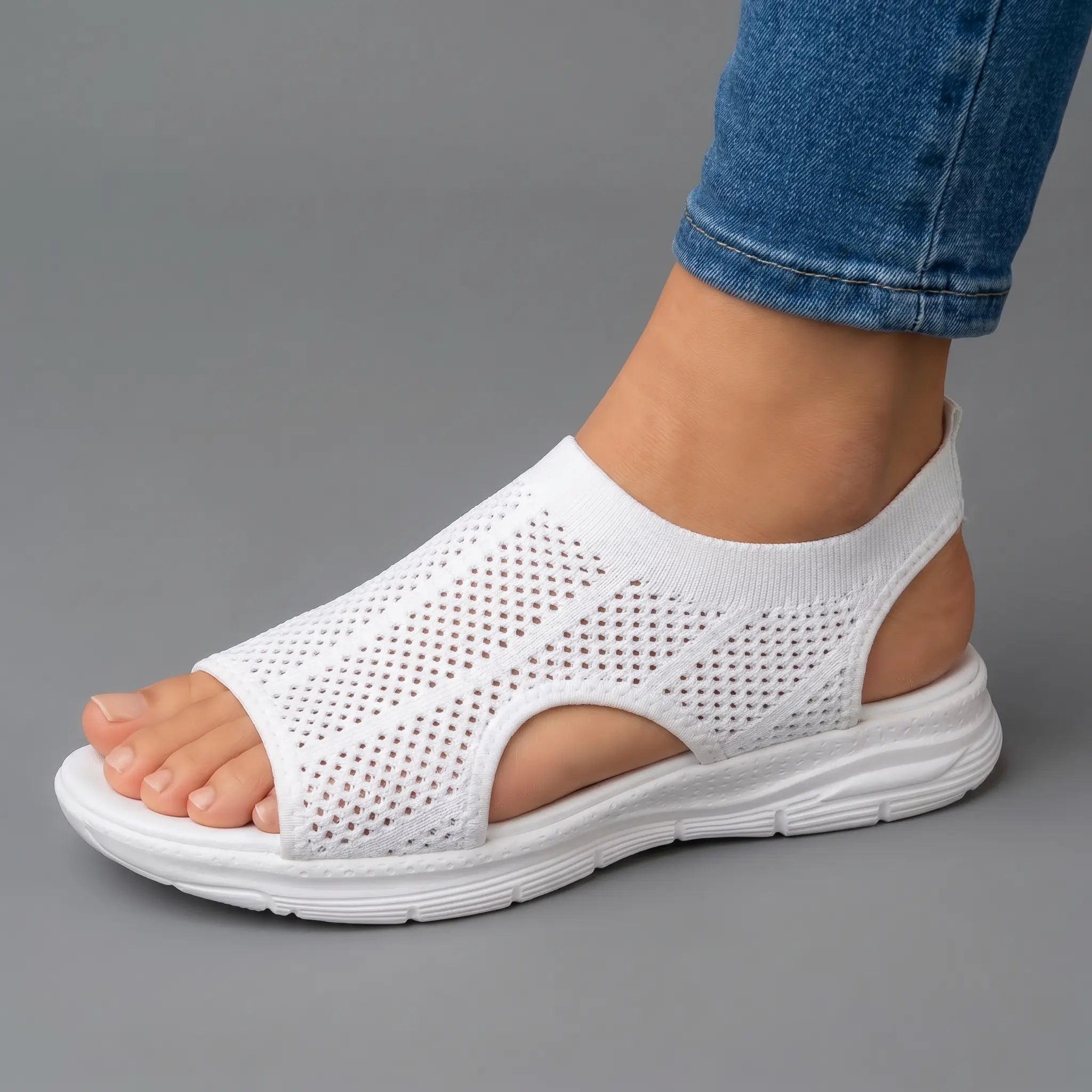 Sandalias Mujer Malla Transpirable Suela Antideslizante Plantilla Acolchada Punta Abierta Cinco Colores