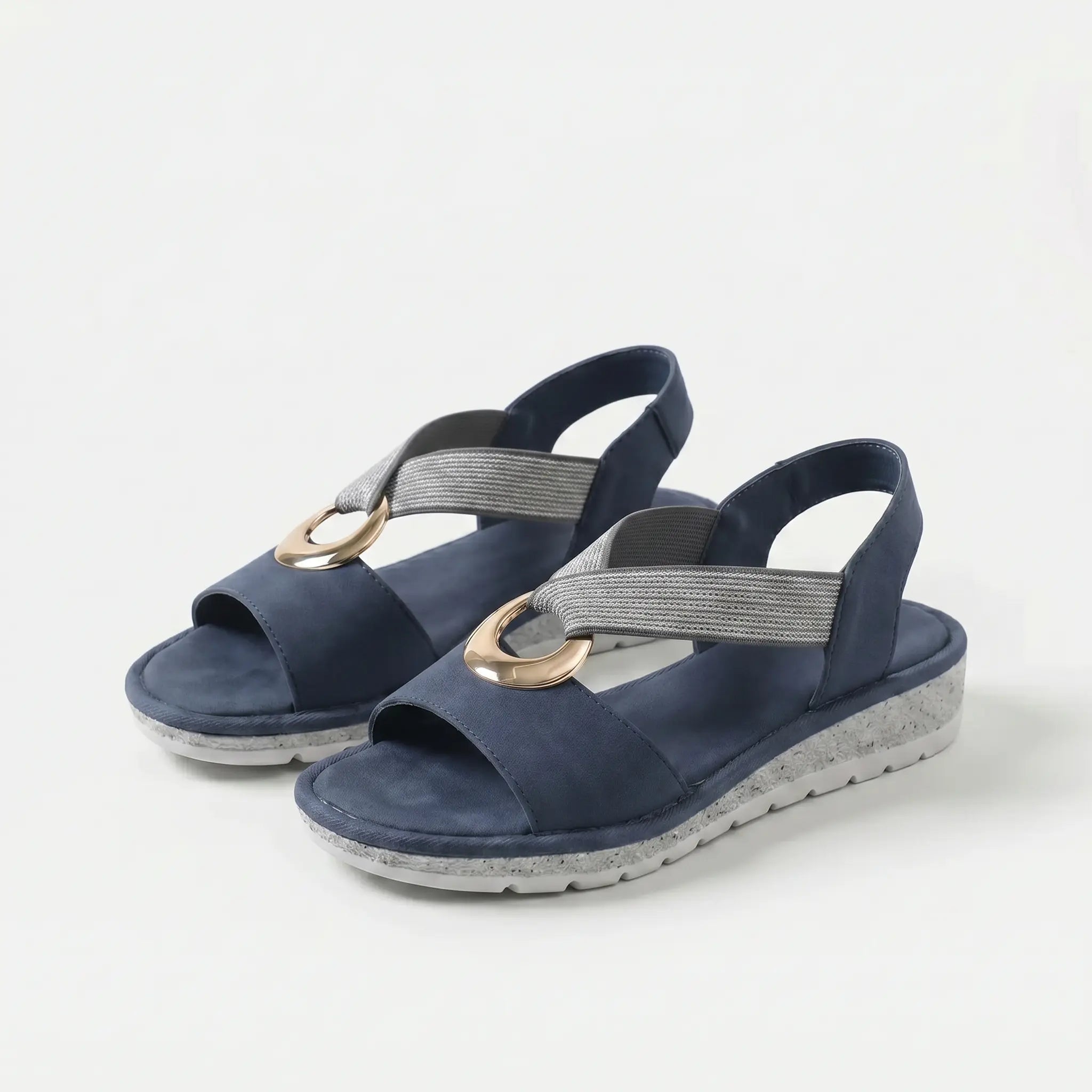 Sandalias Mujer Tiras Trenzadas Elásticas Anillo Dorado Cuero Suela Antideslizante Cuatro Colores