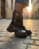Buckle biker platform ankle boots for women