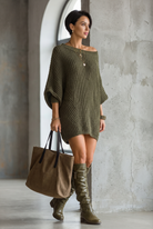 Batwing knit mini dress in black or red for women