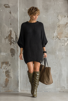Batwing knit mini dress in black or red for women