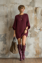 Batwing knit mini dress in black or red for women