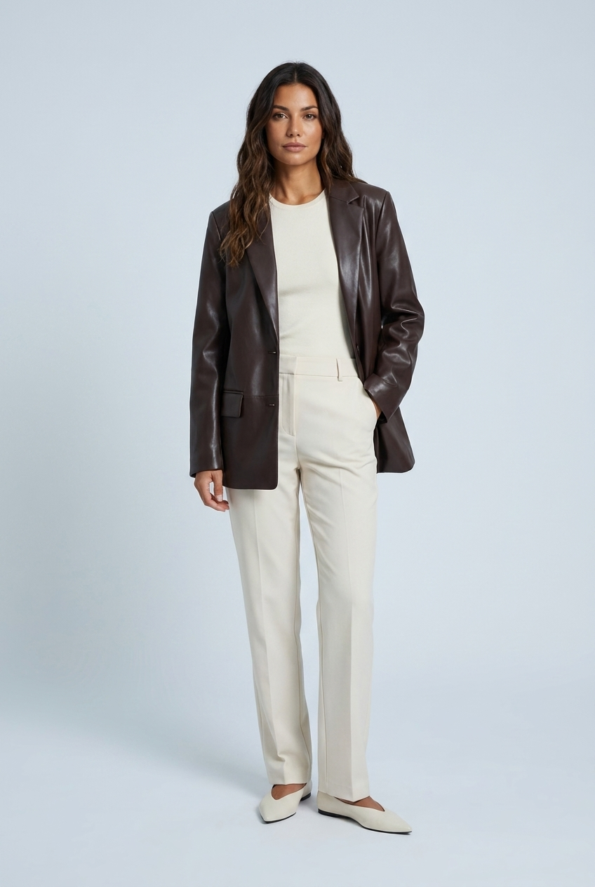 Tailored faux leather blazer for women