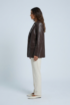 Tailored faux leather blazer for women