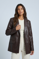 Tailored faux leather blazer for women