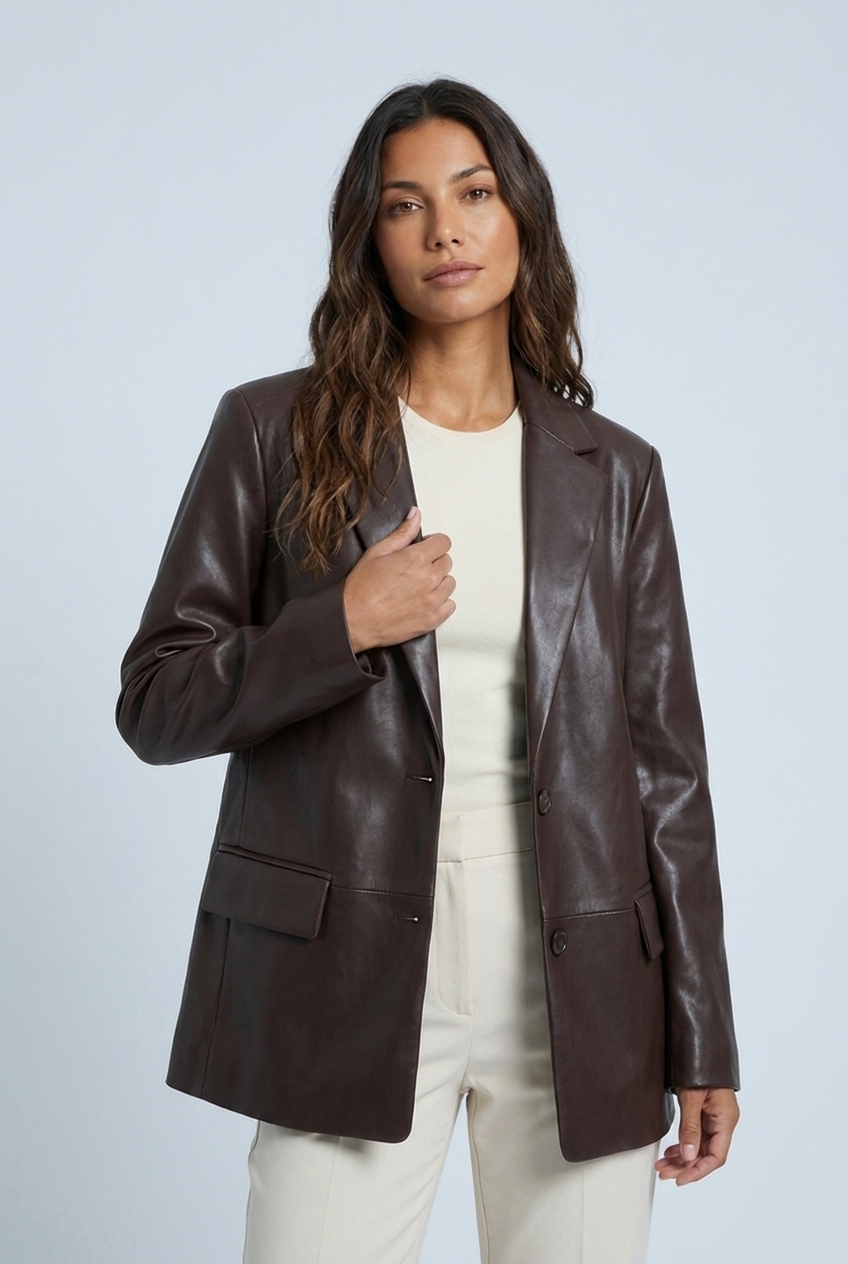 Tailored faux leather blazer for women