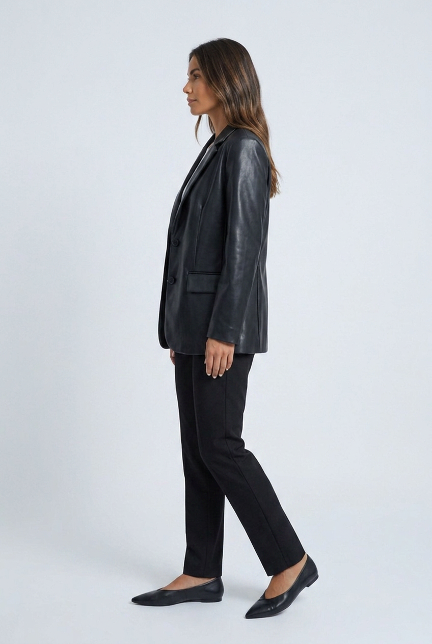 Tailored faux leather blazer for women