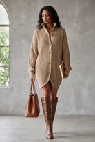 Cardigan mini dress in camel for women