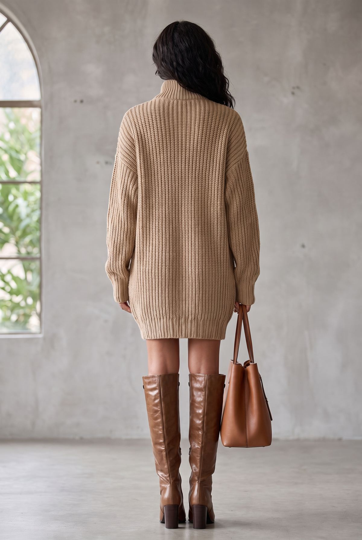 Cardigan mini dress in camel for women
