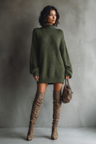Vintage knit mini dress in caramel brown, off-white, black, gray or military green for women