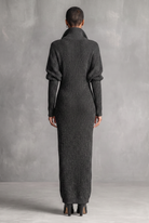 Zip-neck knit maxi dress in dark gray for women