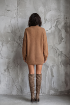 Vintage knit mini dress in caramel brown, off-white, black, gray or military green for women