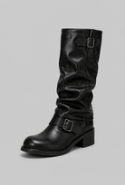 Knee-high biker slouch boots for women