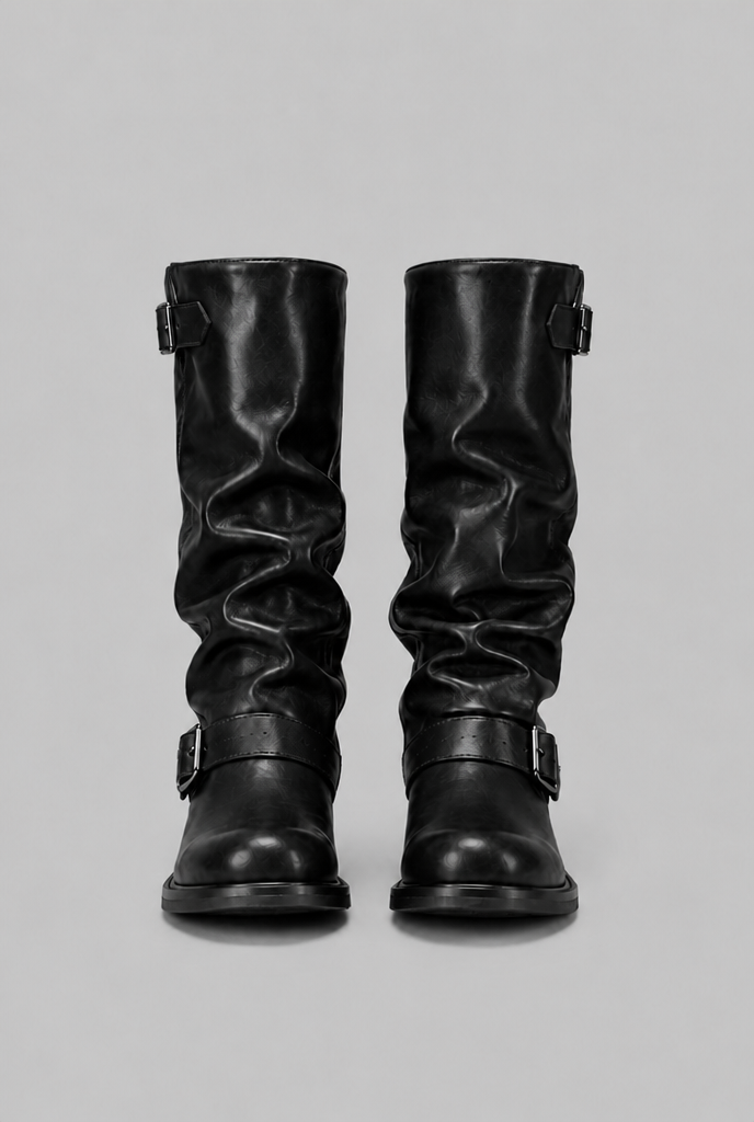 Knee-high biker slouch boots for women