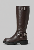 Knee-high harness buckle biker boots for women