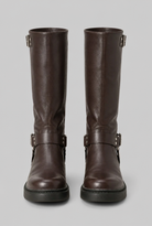 Knee-high harness buckle biker boots for women